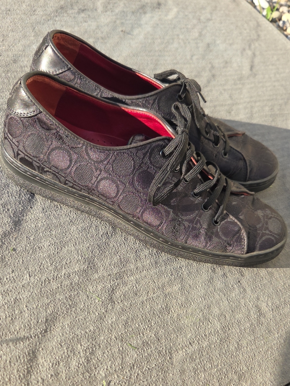 Salvatore Ferragamo Black Signature Lace-Up Sneakers with Red Interior